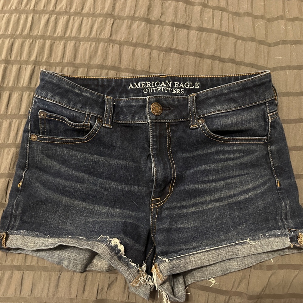 American Eagle Outfitters Women's Distressed Dark Blue Jean Shorts